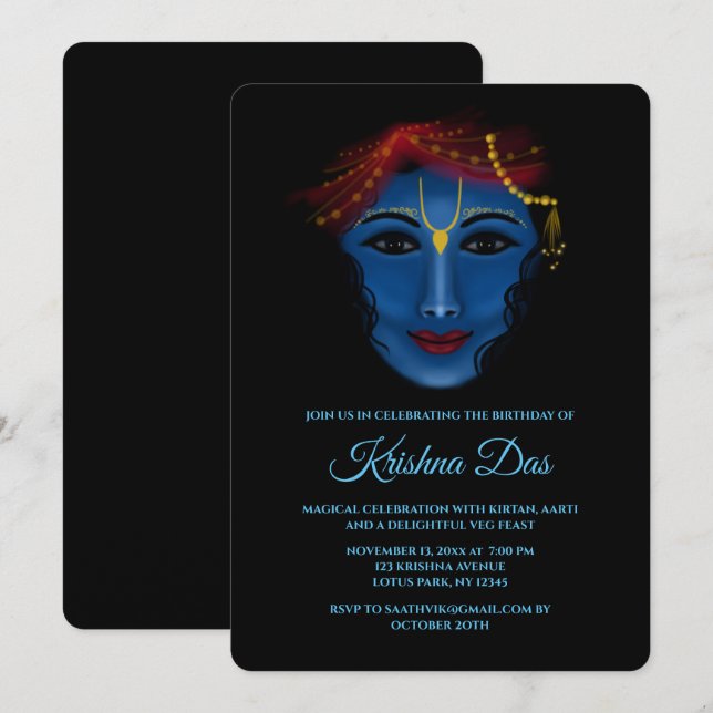 Tarjeta de cumpleaños de Krishna linda - Arte de K (Anverso / Reverso)