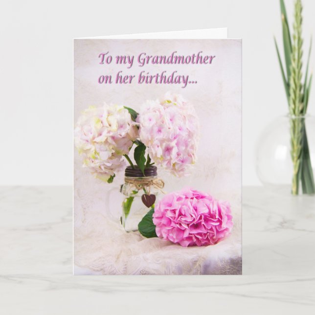 Tarjeta de cumpleaños de la abuela con hortensias  (Anverso)