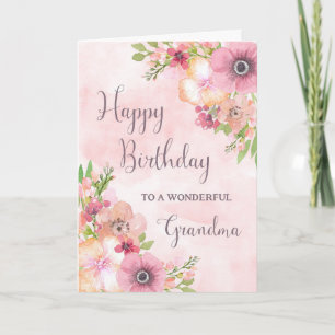 Tarjeta de cumpleaños de la abuela Pink Spring Flo