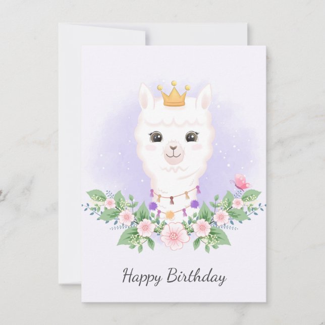 Tarjeta de cumpleaños de la acuarela de Llama y de (Anverso)