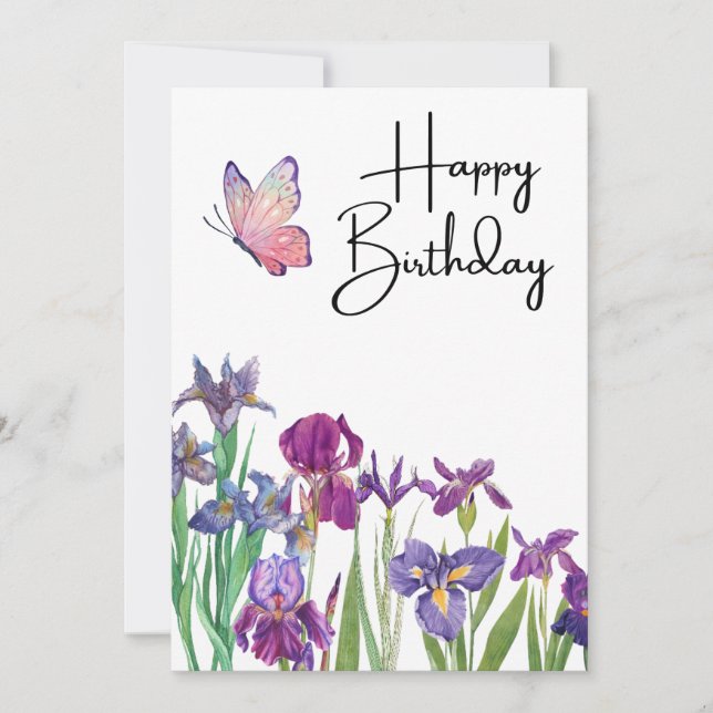 Tarjeta de cumpleaños de la acuarela Iris Pumila (Anverso)