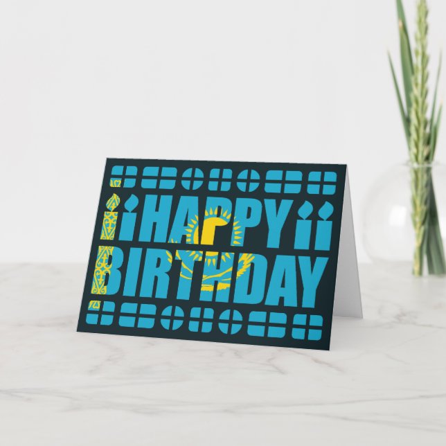 Tarjeta de cumpleaños de la bandera de Kazajistán (Anverso)