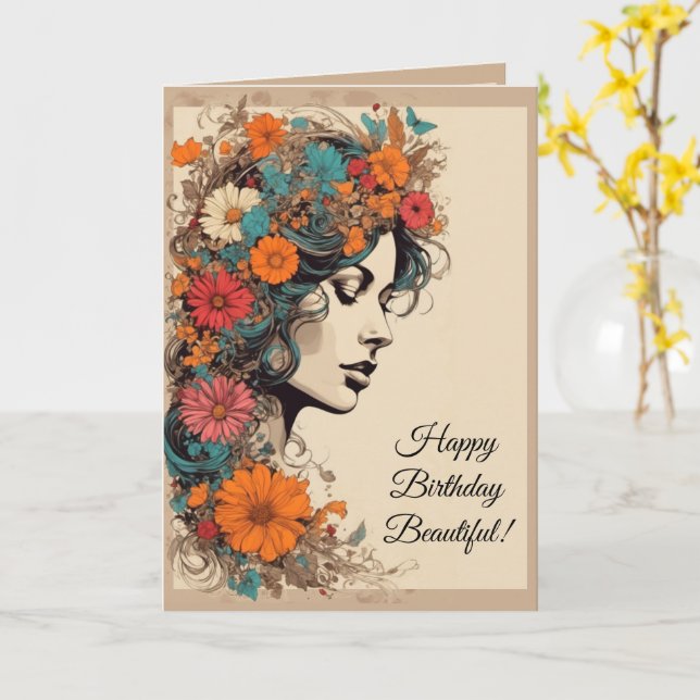 Tarjeta de cumpleaños de la chica de las flores hi (flor amarilla)