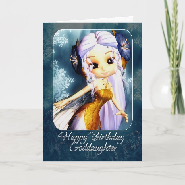 Tarjeta de cumpleaños de la diosa - Hada azul dulc (Anverso)