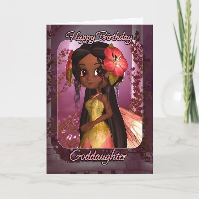Tarjeta de cumpleaños de la diosa - Hada rosa lind (Anverso)