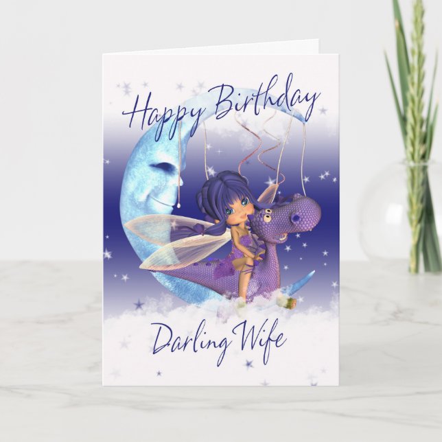 Tarjeta de cumpleaños de la esposa Cute, dragón pú (Anverso)