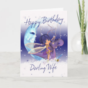Tarjeta de cumpleaños de la esposa Cute, dragón pú