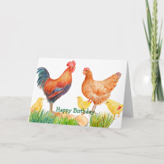 Tarjeta de cumpleaños de la familia del pollo de