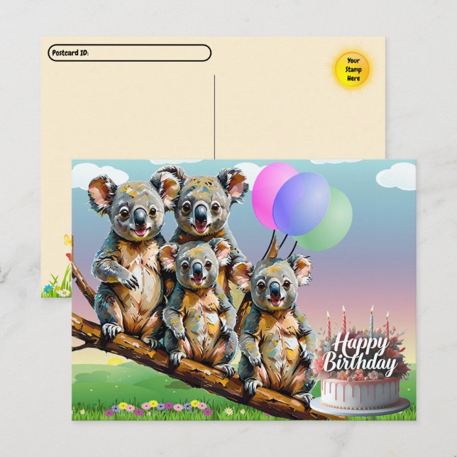 Tarjeta de cumpleaños de la familia Koala Postcros (Anverso / Reverso)