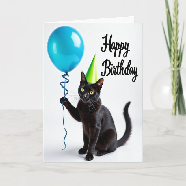 Tarjeta de cumpleaños de la fiesta del gato negro (Anverso)