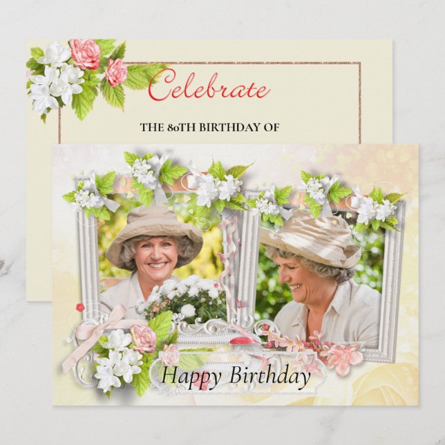 Tarjeta de cumpleaños de la foto de Shabby Chic (Anverso / Reverso)