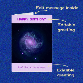 Tarjeta de cumpleaños de la galaxia espiral de tex