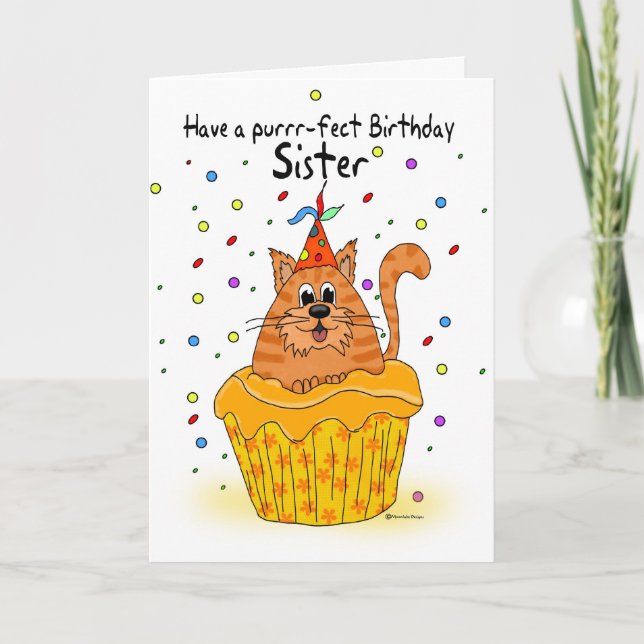 tarjeta de cumpleaños de la hermana con el gato de (Anverso)