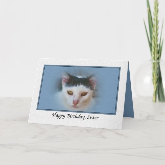 Tarjeta de cumpleaños de la hermana con gato (Anverso)