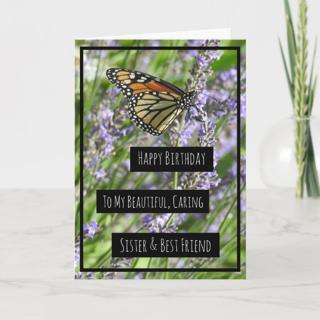 Tarjeta de cumpleaños de la hermana, flores morada (Anverso)