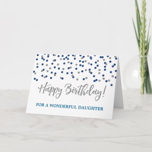 Tarjeta de cumpleaños de la hija de confetti azul  (Anverso)
