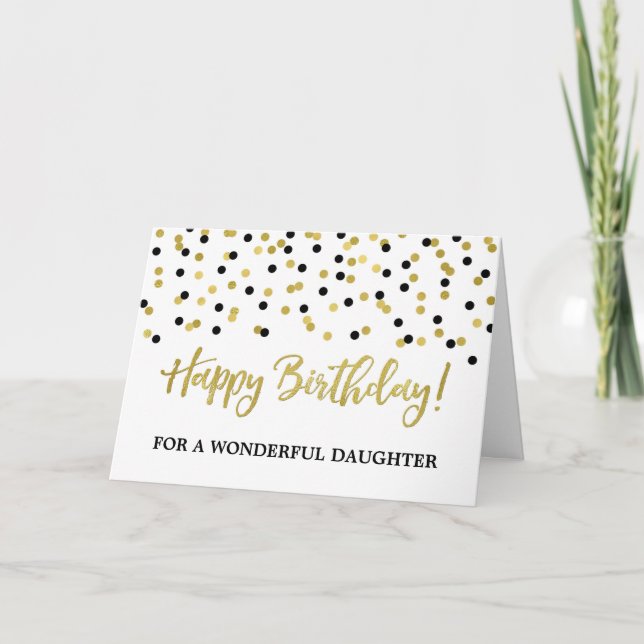 Tarjeta de cumpleaños de la hija del confetti negr (Anverso)