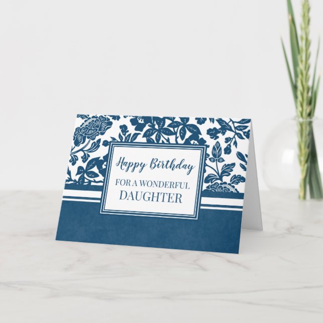 Tarjeta de cumpleaños de la hija floral azul de la (Anverso)