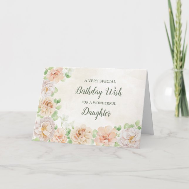 Tarjeta de cumpleaños de la hija Pastel Flowers (Anverso)