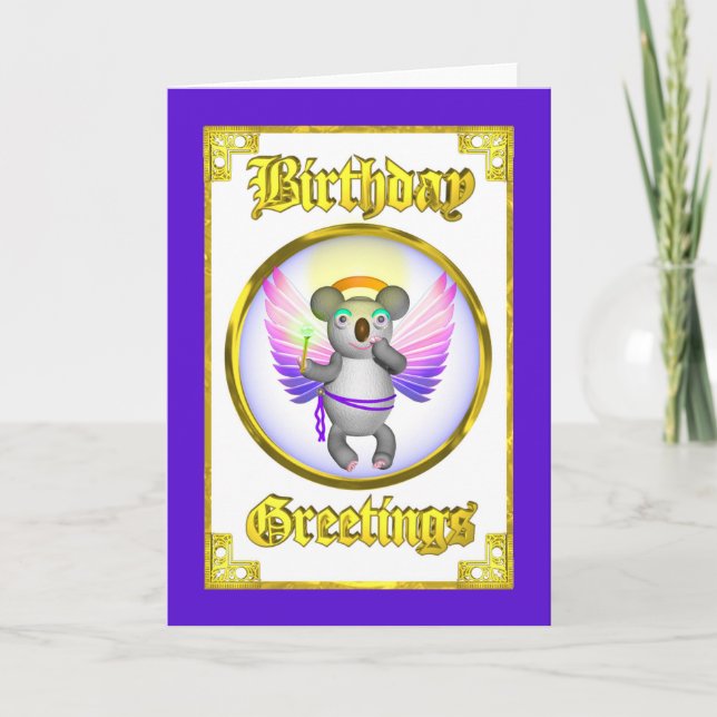Tarjeta de cumpleaños de la koala del ángel (Anverso)