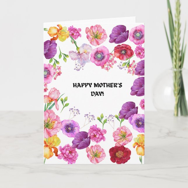 TARJETA DE CUMPLEAÑOS DE LA MADRE CON FLORES FELIZ (Anverso)