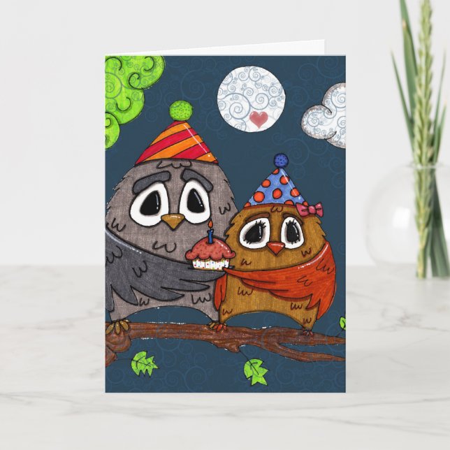 Tarjeta de cumpleaños de la magdalena del búho (Anverso)