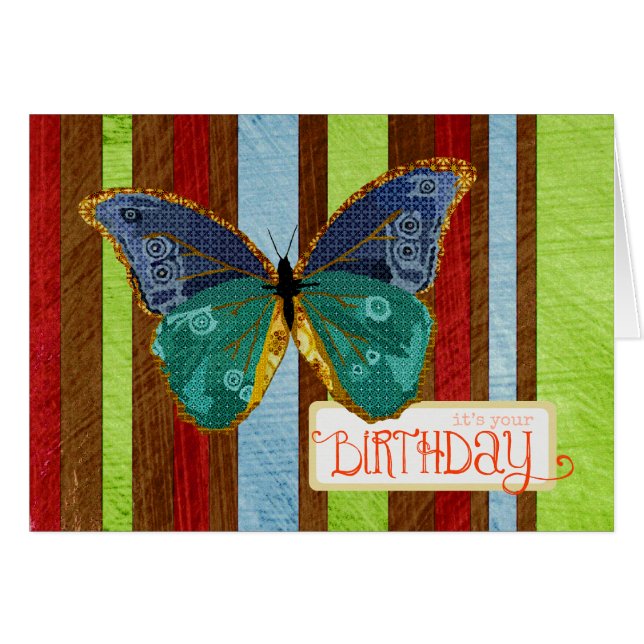 Tarjeta de cumpleaños de la mariposa de Boho (Anverso (Horizontal))