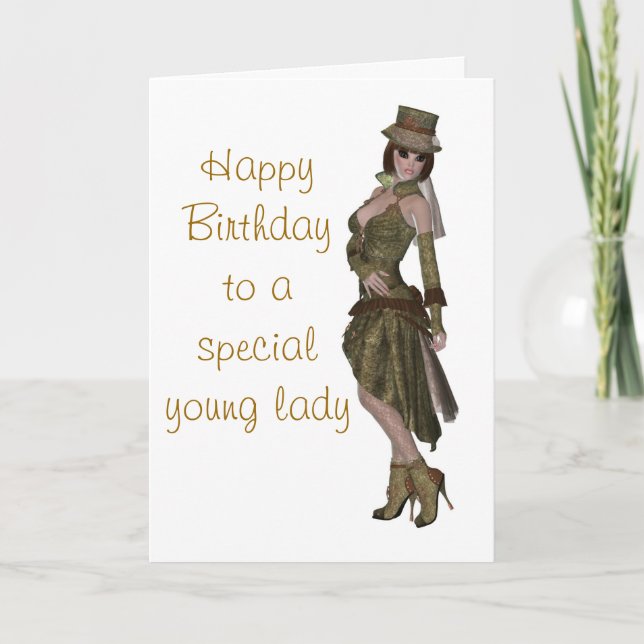 Tarjeta de cumpleaños de la moda de Steampunk para (Anverso)