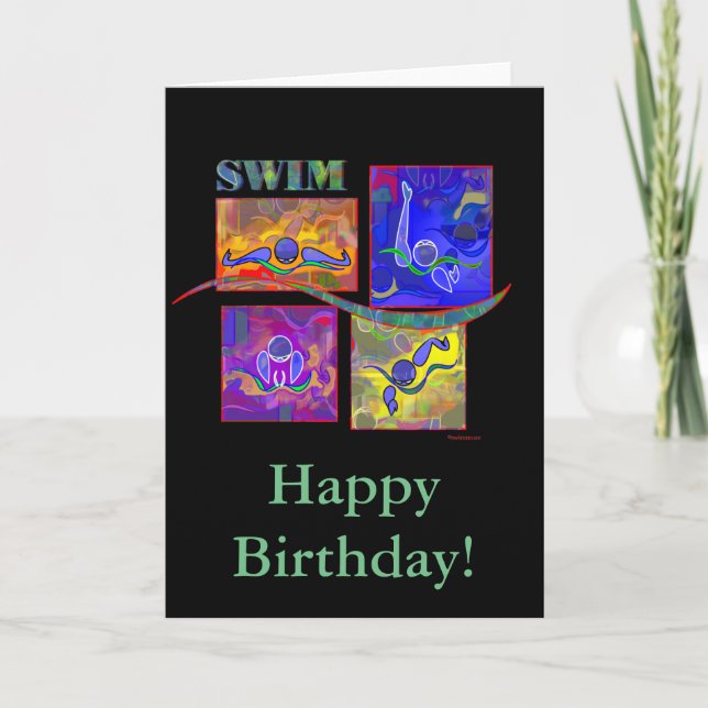 Tarjeta de cumpleaños de la nadada del relevo (Anverso)