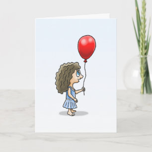 Tarjeta de cumpleaños de la niña con el globo rojo