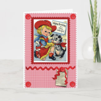 TARJETA DE CUMPLEAÑOS DE LA NIÑA DE LOS AÑOS 1950
