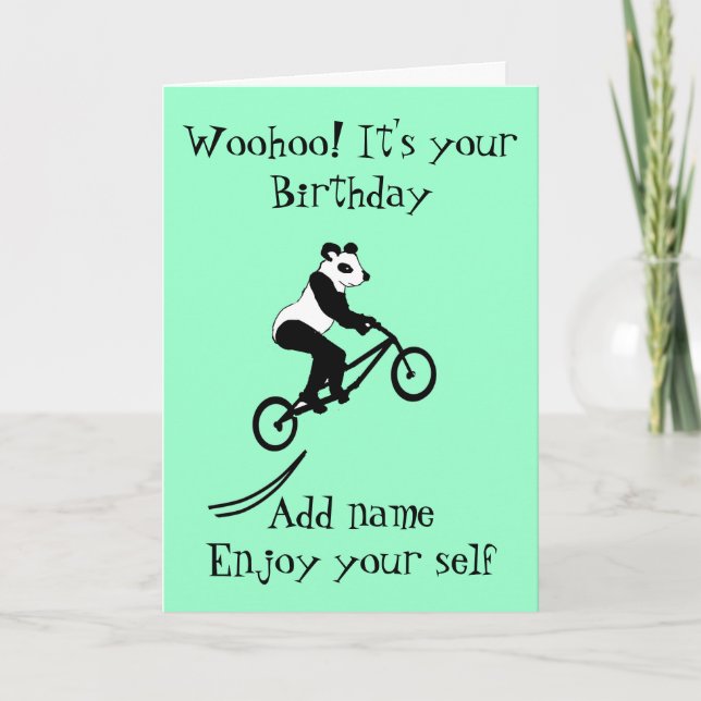 Tarjeta de cumpleaños de la panda del motorista (Anverso)