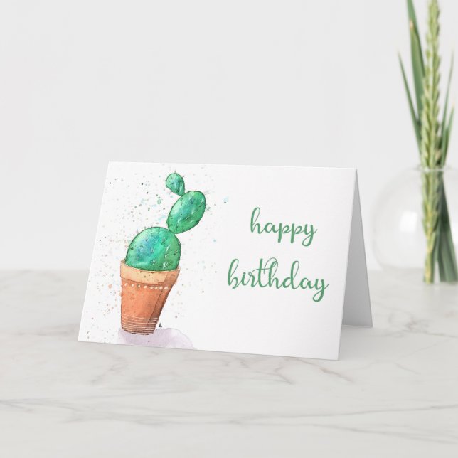 Tarjeta de cumpleaños de la planta Cactus Watercol (Anverso)