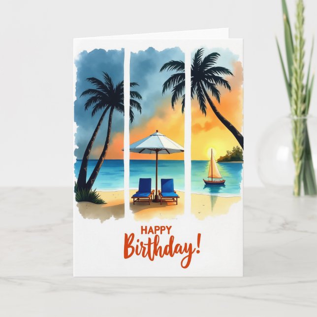 Tarjeta de cumpleaños de la playa al atardecer (Anverso)