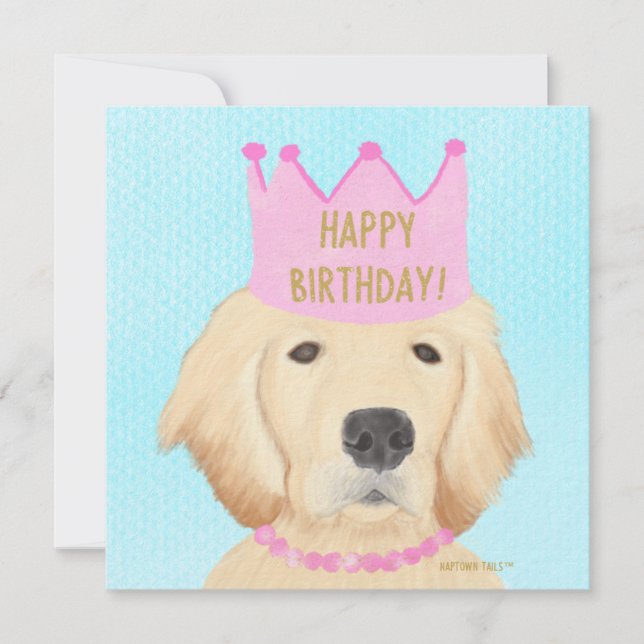 Tarjeta de cumpleaños de la princesa Golden Retrie (Anverso)