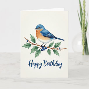 Tarjeta de cumpleaños de la rama de pájaro azul