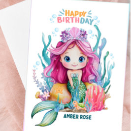 Tarjeta De Cumpleaños De La Sirena Rosa Y Azul Par