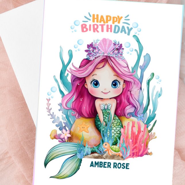 Tarjeta De Cumpleaños De La Sirena Rosa Y Azul Par (HAPPY BIRTHDAY - Personalized Mermaid Birthday Card)