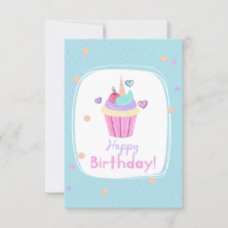 Tarjeta de cumpleaños de la torta de unicornio