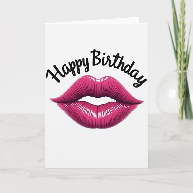 Tarjeta de cumpleaños de labios fucsia (Anverso)