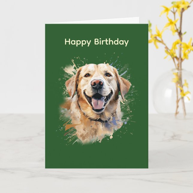 Tarjeta de cumpleaños de Labrador Amarillo Feliz (flor amarilla)