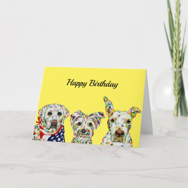 Tarjeta de cumpleaños de Labrador, Terrier, Pitbul (Anverso)