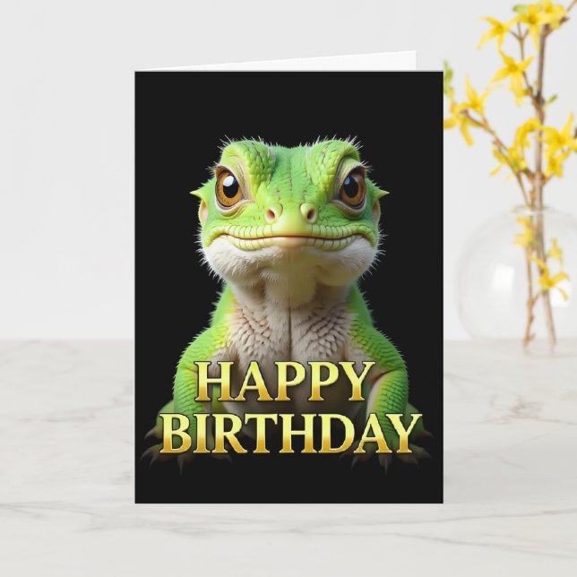 TARJETA DE CUMPLEAÑOS DE LAGARTO EN CLOSEUP NEGRIT (flor amarilla)