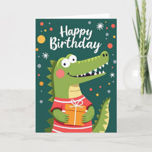 Tarjeta de cumpleaños de lagarto verde