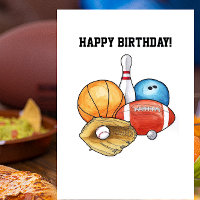 Tarjeta de cumpleaños de las bolas de los deportes