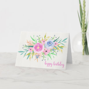 Tarjeta de cumpleaños de las flores color azul y p