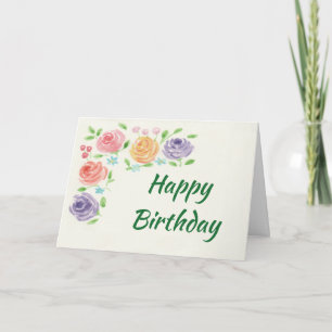 Tarjeta de cumpleaños de las flores de color agua 