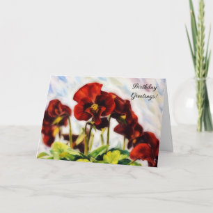 Tarjeta de cumpleaños de las Flores Rojas Pansies