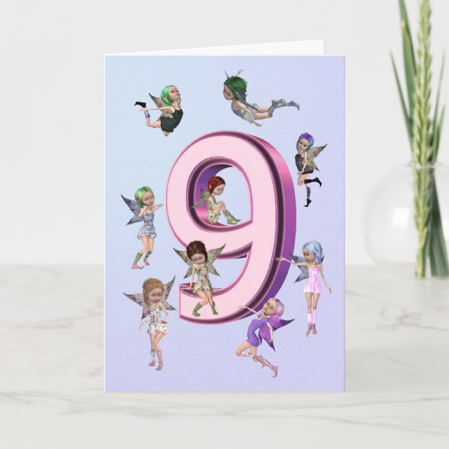 Tarjeta de cumpleaños de las hadas de la flor 9na (Anverso)