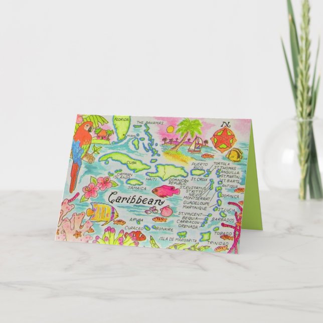 Tarjeta de cumpleaños de las islas caribeñas color (Anverso)